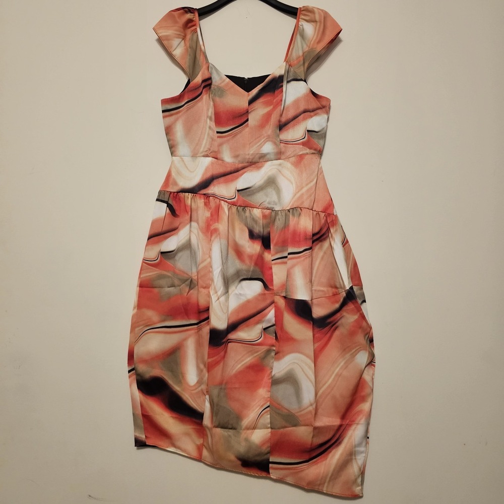 DKNY Women's Dress Size 12‎ Fits Large Sleevesless Asymmetrical Midi Multicolor